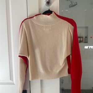 100% Cashmere Nordstrom Red and Cream Turtleneck Sweater